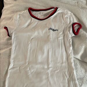 Tommy Hilfiger White Tee with Red and Black Accents